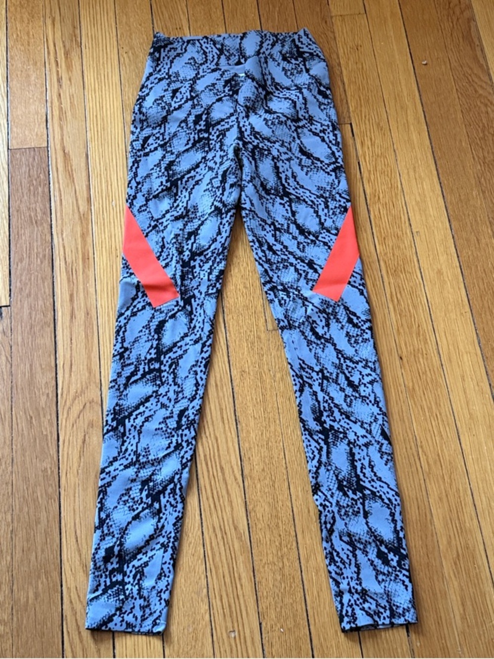 Adidas by Stella McCartney Gray Snake-Print Leggings with Neon Orange Stripes